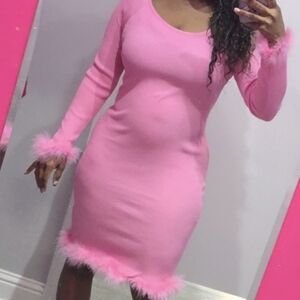 NWT Pink Long Sleeve Dress with Fur Trim